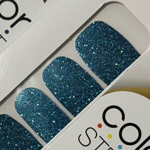 New Color Street “Dallas Darling” Deep Teal with Turquoise Glitter Nail Strips